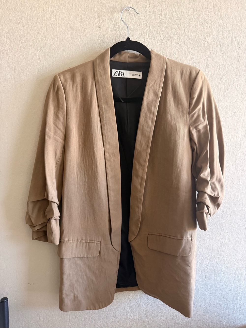Zara Beige Open Front Blazer